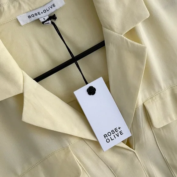 Rose & Olive Pale Yellow Camp-Collar Short Sleeve Blouse - Picture 4 of 7